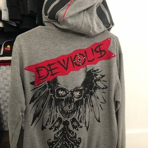 Devious grey stitched zip-up hooded sweatshirt